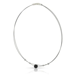 Collier kleine bolletjes en zwarte bol C274Z