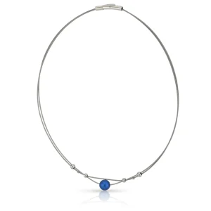 Collier kleine bolletjes en blauwe bol C274B
