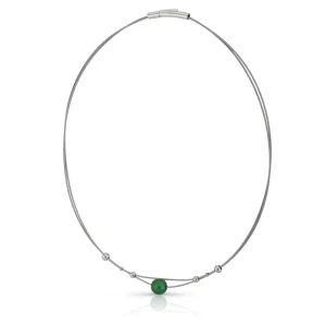 Collier kleine bolletjes en groene bol C274GR