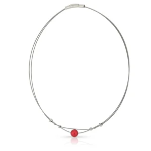 Collier kleine bolletjes en rode bol C274R