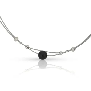 Collier kleine bolletjes en zwarte bol C274Z