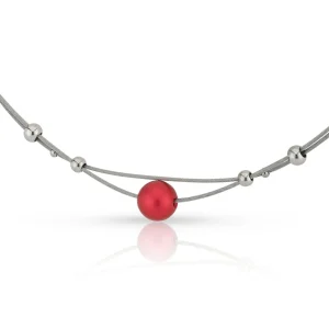 Collier kleine bolletjes en rode bol C274R