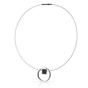 Ketting EVY Zwart Ring met vierkantje | C277Z