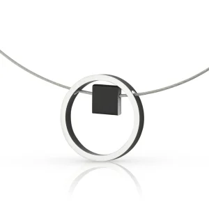 Ketting EVY Zwart Ring met vierkantje | C277Z